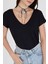 Ön Arka V Yaka Siyah Kadın T-Shirt 0003 3