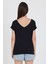 Ön Arka V Yaka Siyah Kadın T-Shirt 0003 5