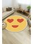 Çocuk Odası Halısı - Kalpli Emoji Desenli Sarı Yuvarlak Halı 1