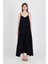 Siyah Askılı V Yaka Bol Kesim Dokuma Elbise 20003 2