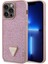 iPhone 13 Pro Max Uyumlu Kılıf Guess Orjinal Lisanslı Taşlı Arka Yüzey Üçgen Logolu Kapak Pembe 1