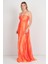 Kadın Boyundan Bağlamalı Desenli Maxi Abiye Elbise 5564 Oranj 3