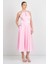 Kadın Halter Yaka Saten Midi Abiye Elbise 5624 Pembe 1