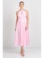 Kadın Halter Yaka Saten Midi Abiye Elbise 5624 Pembe 2