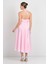 Kadın Halter Yaka Saten Midi Abiye Elbise 5624 Pembe 4