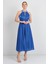 Kadın Halter Yaka Saten Midi Abiye Elbise 5624 Saks 1