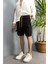 Kargo Cepli Bağcıklı Siyah Kot Şort 1