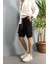 Kargo Cepli Bağcıklı Siyah Kot Şort 4