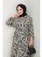 Fırça Desen Yarım Düğmeli Elbise Krem 2