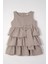 Bisiklet Yaka Kurdele Detaylı Eteği Fırfırlı Sıfır Kol Taş Rengi Kız Çocuk Elbise 1