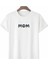 Anneler Gününe Özel Tasarım Mom Çiçek Baskılı T-Shirt - Beyaz 1
