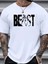 Baskılı Oversize Bisiklet Yaka T-Shirt - Beyaz 1