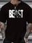 Baskılı Oversize Bisiklet Yaka T-Shirt - Siyah 1