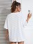 New York Baskılı Oversize Bisiklet Yaka T-Shirt - Beyaz 2