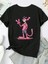 Pembe Panter Baskılı Oversize Bisiklet Yaka T-Shirt - Beyaz 2