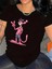 Pembe Panter Baskılı Oversize Bisiklet Yaka T-Shirt - Beyaz 4