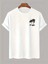 Baskılı Oversize Bisiklet Yaka T-Shirt - Beyaz 1