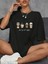Baskılı Oversize Bisiklet Yaka T-Shirt - Siyah 1