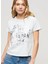 Yuvarlak Yaka Baskılı Ekru Kadın T-Shirt W1011396A 3