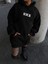 Uzun Kol Kapşonlu Göğüs Baskılı Sweatshirt - Siyah 1
