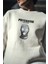 Kışlık Bisiklet Yaka Baskılı Sweatshirt - Beyaz 1