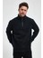 Oversize Yarım Farmuarlı Yakalı Basic Sweatshirt - Siyah 1