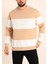Parçalı Bisiklet Yaka Baskılı Sweatshirt - Bej 1