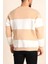 Parçalı Bisiklet Yaka Baskılı Sweatshirt - Bej 2