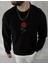 Unisex Bisiklet Yaka Ön ve Arka Baskılı Sweatshirt - Siyah 1