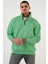 Oversize Yarım Farmuarlı Yakalı Basic Sweatshirt - Yeşil 3