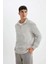 Unisex Uzun Kol Yarım Farmuarlı Yakalı Basic Sweatshirt - Gri 1
