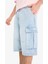 %100 Pamuk Kargo Fit Jean Bermuda Şort F4219AX25SM 5