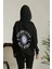 Unisex Kapüşonlu Üç Iplik Oversize Baskılı Sweatshirt - Siyah 2