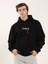 Unisex Baskılı Oversize Üç Iplik Kapüşonlu Sweatshirt - Siyah 1