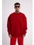 Unisex Biskilet Yaka Üç Iplik Sweatshirt - Kırmızı 1