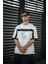 Unisex Iki Yandan Fermuarlı Parçalı Baskılı Oversize T-Shirt - Beyaz 1