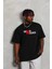 Unisex Bisiklet Yaka Double Oversize Baskılı T-Shirt - Siyah 1