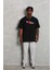 Unisex Bisiklet Yaka Double Oversize Baskılı T-Shirt - Siyah 2
