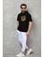 Unisex Kapşonlu Kısa Kol Oversize Baskılı T-Shirt - Siyah 1