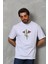 Unisex Bisiklet Yaka Baskılı Oversize T-Shirt - Beyaz 1