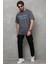 Unisex Bisiklet Yaka Baskılı Oversize T-Shirt - Füme 1