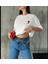 Unisex Bisiklet Yaka Baskılı Oversize T-Shirt - Beyaz 2