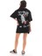 Unisex Bisiklet Yaka Baskılı Oversize T-Shirt - Siyah 2