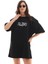 Unisex Bisiklet Yaka Baskılı Oversize T-Shirt - Siyah 3