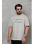 Unisex Bisiklet Yaka Baskılı Oversize T-Shirt - Gri 1