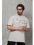 Unisex Bisiklet Yaka Baskılı Oversize T-Shirt - Gri 2