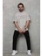 Unisex Bisiklet Yaka Baskılı Oversize T-Shirt - Gri 3