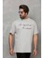 Unisex Bisiklet Yaka Baskılı Oversize T-Shirt - Gri 4