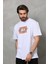 Unisex Bisiklet Yaka Baskılı Oversize T-Shirt - Beyaz 2