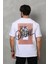 Unisex Bisiklet Yaka Baskılı Oversize T-Shirt - Beyaz 3